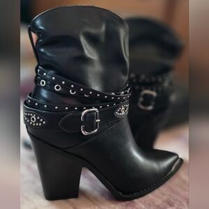 Michael Shannon Black Studded Ankle Booties Buckle Detail – Size 11 – Worn Once
